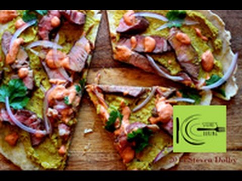 Lamb Flatbread with Curry Hummus and Harissa Crema recipe