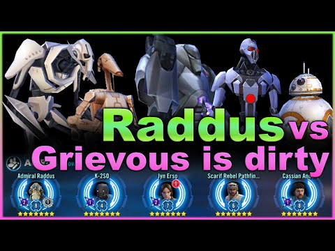 R8 Admiral Raddus Rogue One beating R7 General Grievous & Droids in TW  - SWGOH