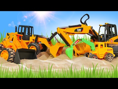 Giochi con la sabbia e le macchinine per bambini. Video per bambini con i bulldozer giocattolo