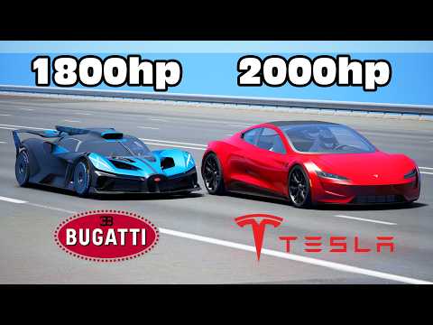 Bugatti Bolide vs Tesla Roadster DRAG & TRACK RACE