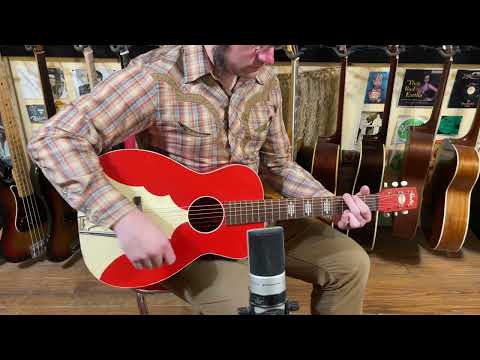 1950s Harmony Stella Sundale H907 Parlor Guitar Jubilee Red & White Acoustic w/ Hardshell Case – “Candy” image 26
