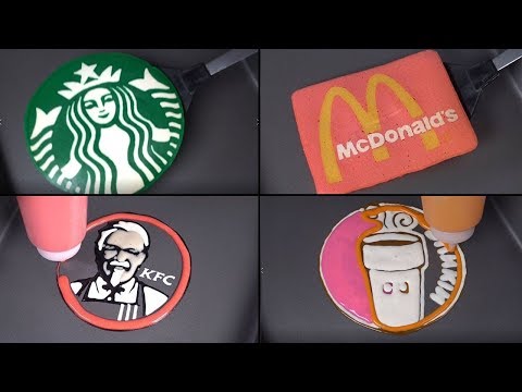 Coffee & Fastfood Brands Pancake Art - Starbucks, Mcdonald's, Dunkin Donuts, KFC