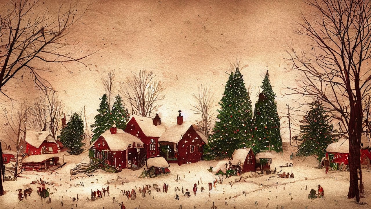 Vintage Watercolor Christmas Village TV Art | Cozy Winter Wonderland 4K Holiday Screensaver #Xmas