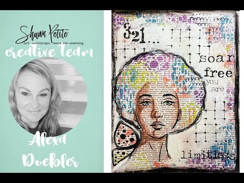 Stenciled mixed media journal page "Limitless" with ct member Alexa Doebler