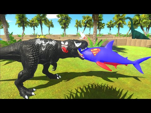 SUPERMAN SHARK vs VENOM T-REX OASIS DEATH RUN - Animal Revolt Battle Simulator