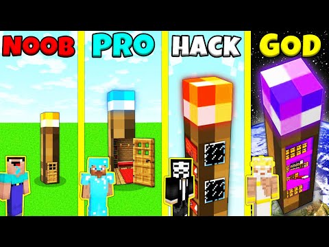 Minecraft Battle: NOOB vs PRO vs HACKER vs GOD: INSIDE TORCH BASE HOUSE BUILD CHALLENGE / Animation