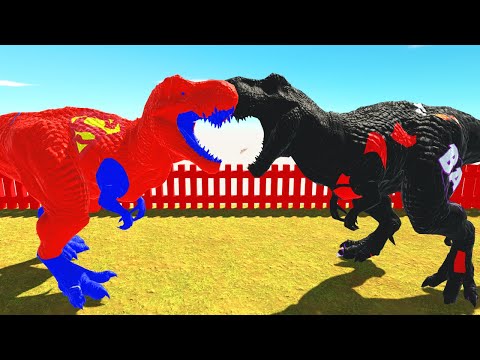 RED SUPERMAN T-REX VS BATGIRL T-REX DEATH RUN - Animal Revolt Battle Simulator