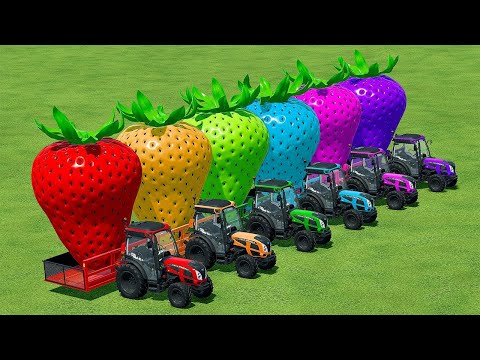 TRANSPORT GIANT STRAWBERRY & BOWLING BALLS WITH LANDINI AND POLICE CARS - Farming Simulator 22