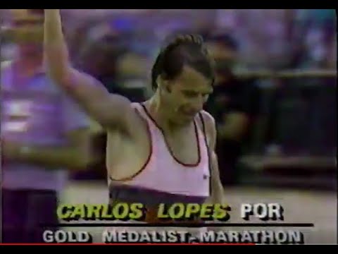 1984-08-12 Olympic Marathon (men's) raw satellite feed - part 3 of 4 Carlos Lopes - Portugal