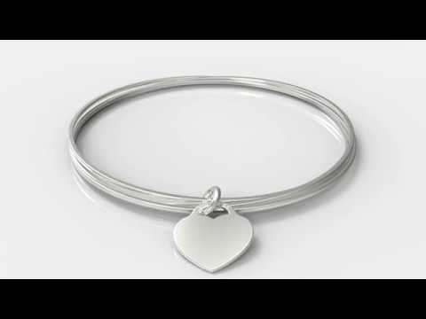 Ladies Russian Bangle with Personalised Heart, made from Sterling Silver