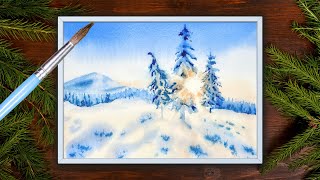 How to Paint a Snowy Winter Landscape in Watercolor ❄️💙