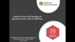 Special Education Family Forum; June 4th, 2020