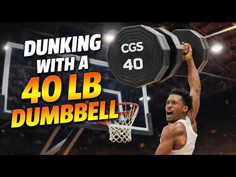 TRYING TO DUNK WITH A 40 POUND DUMBBELL!