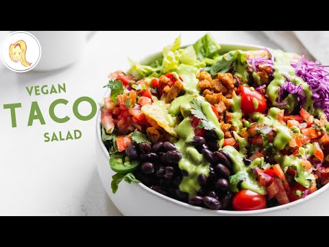 Vegan Taco Salad with Creamy Oil-Free Avocado Cilantro Dressing | healthy, plant-based
