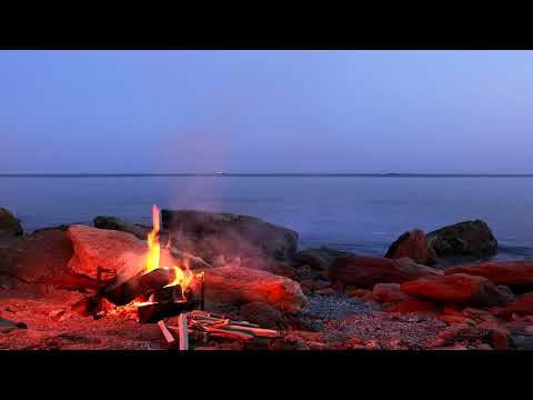 4K Campfire by the Sea - Relaxing Fireplace & Nature Sounds
