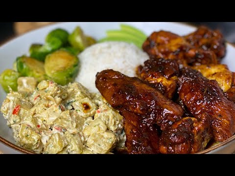 Let’s Cook With Me | Banana Salad | Stewed chicken wings | Steamed Brussels sprouts | Rice
