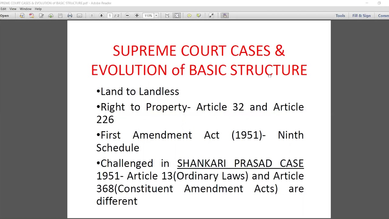Supreme Court Cases and Evolution of Basic Structure