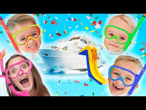 Feliz aniversário Cris! Festa de aniversário infantil em um iate com slide