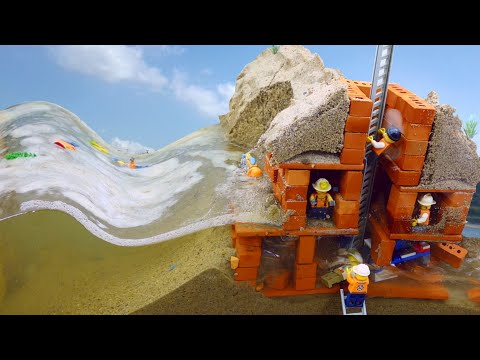 Lego Mine Flood Disaster - Tsunami Dam Breach Experiment - LEGO Natural Disaster