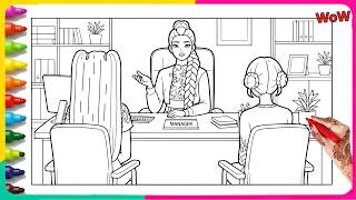 COLORING HUNTRIX OFFICE SCENE MOMENT | Satisfying Coloring Pages | KPop Demon Hunters FanArt