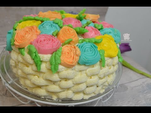 ফুলের ঝুড়ি কেক বা Flower Basketweave Cake ।। লেমন কেক।। Lemon Cake ।। জন্মদিনের কেক (২)