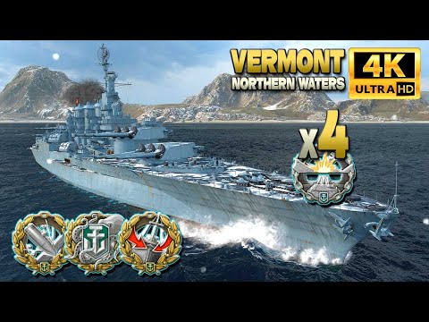 Battleship Vermont: 4 devastating strikes on map Northern Waters - World of Warships