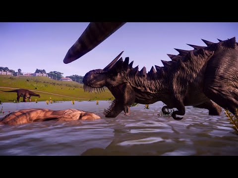 T REX Vs Acrocanthosaurus Breakout & Fight - Jurassic World Evolution Dinosaurs Fighting