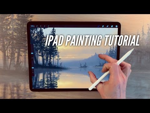 Ipad painting tutorial - lake and trees landscape art in procreate