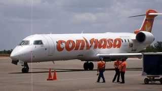preview picture of video 'Conviasa Bombardier CRJ700 NextGen YV2088 Aterrizaje y Parqueo Aeropuerto de San Tomé Venezuela'