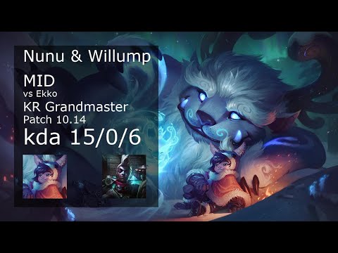 Nunu & Willump vs Ekko Mid - KR Grandmaster 15/0/6 Patch 10.14 Gameplay // [롤] 누누와 윌럼프 vs 에코 미드