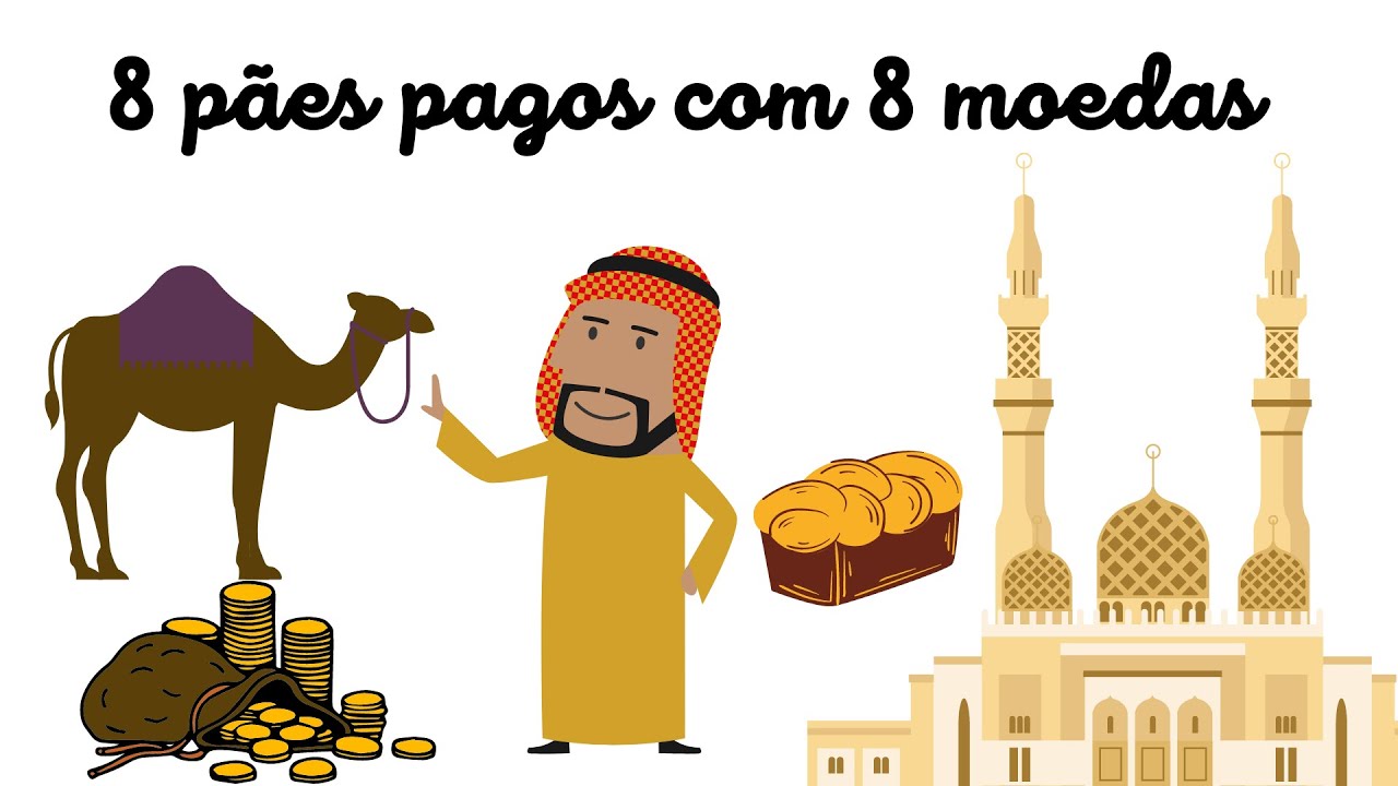 O homem que calculava - 8 pães pagos com 8 moedas de ouro - Malba Tahan