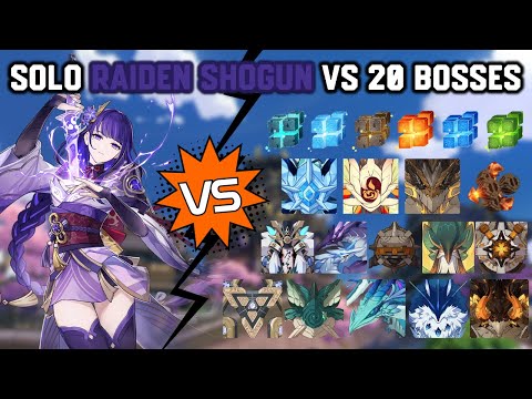 Solo F2P C0 Raiden Shogun vs 20 Bosses Without Food Buff | Genshin Impact