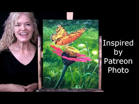 Learn How to Draw and Paint FLOWER AND BUTTERFLY with Acrylics Easy Art Tutorial-Paint & Sip at Home