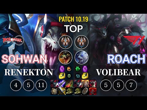 KT SoHwan Renekton vs T1 Roach Volibear Top - KR Patch 10.19