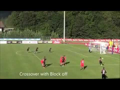 Jogadas de escanteio e lateral com finalização.