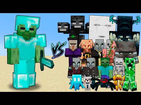 Zombie Diamond Armor vs All Mobs and Bosses Minecraft - Fight Battle