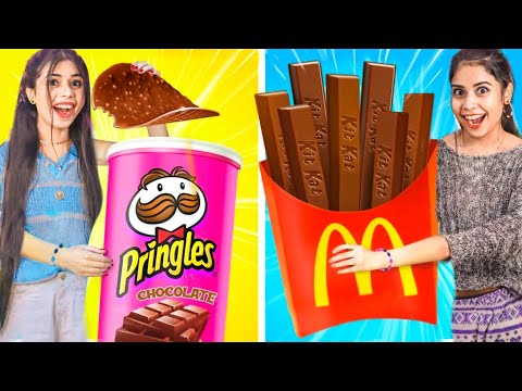 Real V/S Chocolate Food Challenge For 24 Hours!! *Try not to say WoW* 😂