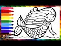 Drawing and Coloring a Cute Mermaid 🧜‍♀️🌊🐚🌈 Drawings for Kids