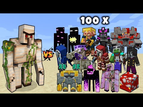 OP Mutant Iron Golem vs Minecraft Dungeons Mobs x100