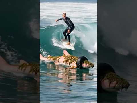 A surfer helps a rare albino ocean giant caught in a tire