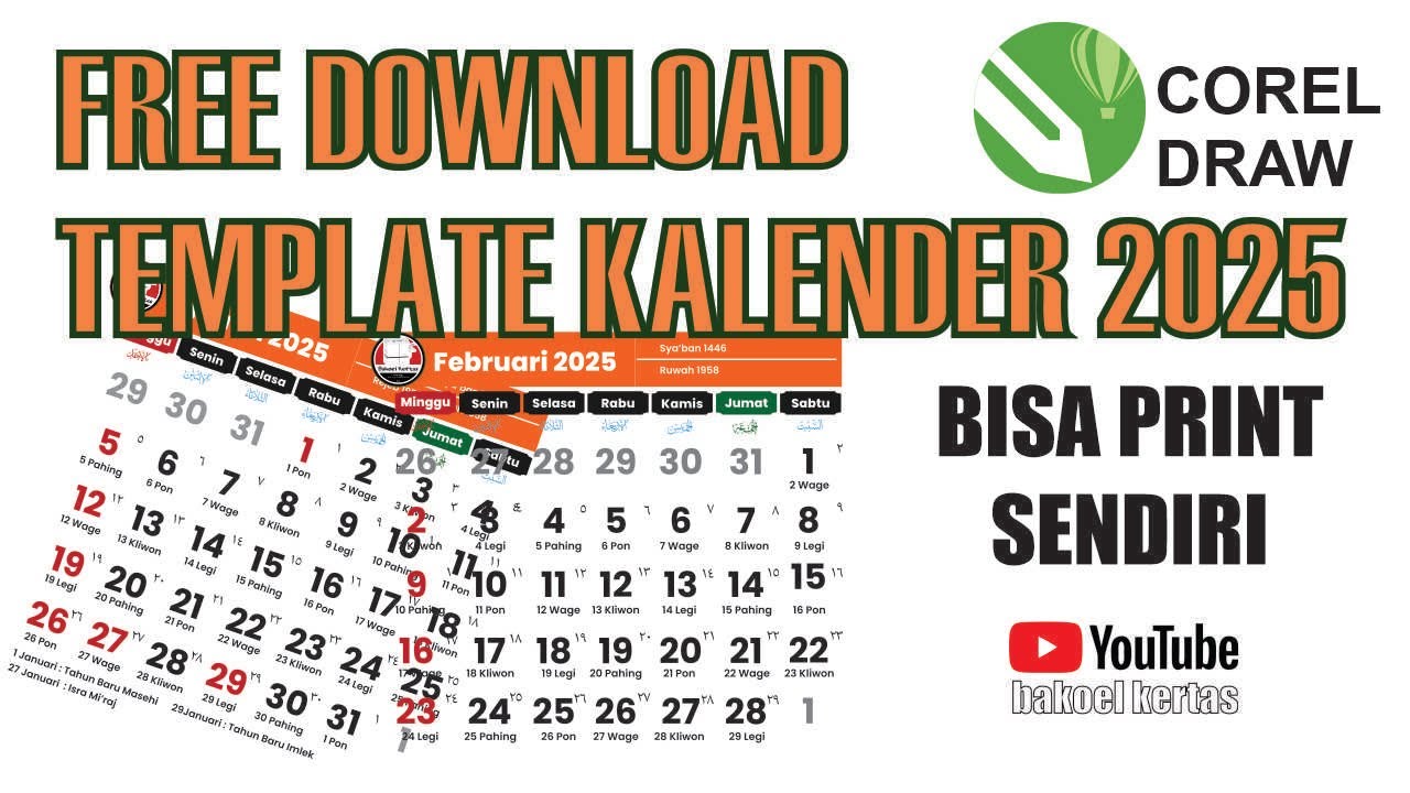 Free Download Template kalender 2025 lengkap .CDR siap print