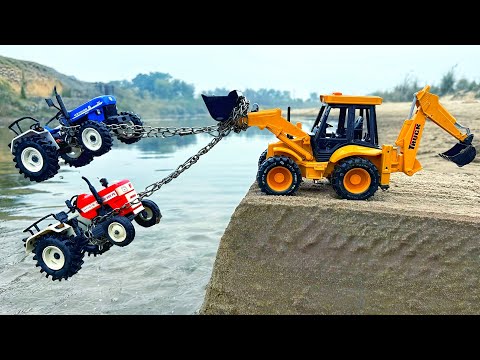 Swaraj Tractor New Holland Tractor Riverside Accident Pulling out JCB 3DX | Tractor Jcb Cartoon