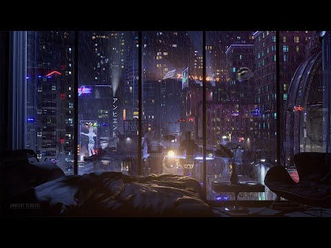 Spend The Night In This Futuristic Apartment | Tokyo CyberPunk City Ambience | Rain On Window