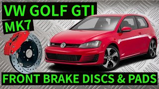 VW GOLF GTI MK7 - How To Replace Front Brake Discs & Pads Change Swap Replacement