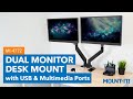 Dual Monitor Desk Mount w/ USB & Multimedia Ports | MI-4772 (Features)
