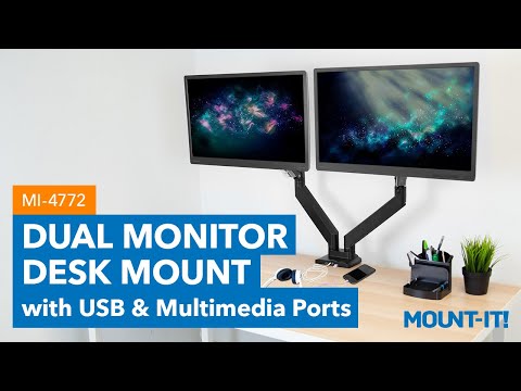 Dual Monitor Desk Mount w/ USB & Multimedia Ports | MI-4772 (Features)
