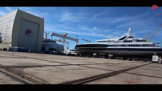 72m - MY Predator hauled out from sea at Monaco Marine shipyard