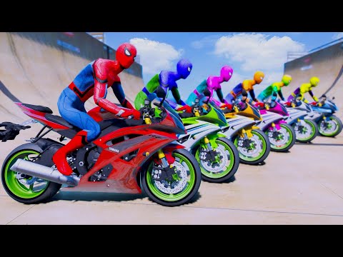 SPIDERMAN MOTORCYCLE STUNT CHALLENGE - AIRPLANE OBSTACLES IN THE SKY