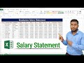 How To Create Salary Statement In MS Excel Salary Sheet In Excel Employees Salary Statement
