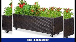 Hochbeet aus Rattan – Garten-Pflanzkasten mit Rollen, Terrassen-Hochbeete für Ga